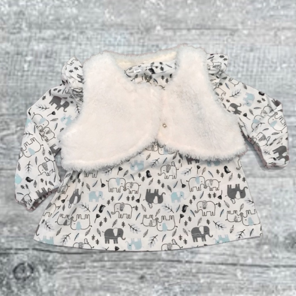 🎄 Carter's Blue Grey Elephant Dress & Vest 9M